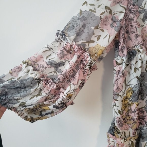 Boho Floral Print Tassel Long Sleeves Chiffon Dress - Picture 6 of 9